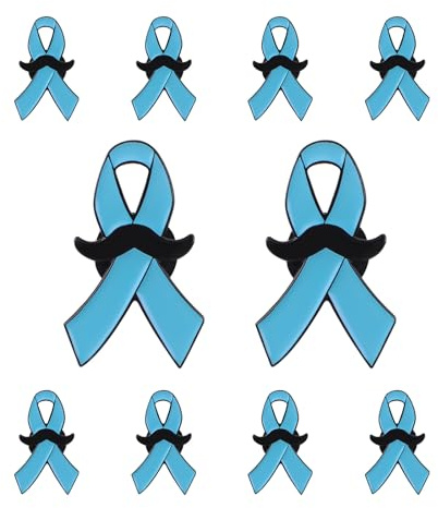 WANDIC Lot de 10 broches en forme de ruban bleu, motif barbe noire, ruban de sensibilisation au cancer du côlon, de la prostate pour collecte de fonds caritative, Métal