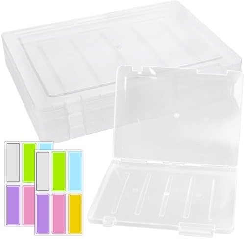 ICEBLUEOR 4 Pack A4 storage box, Plastic A4 Paper Storage Boxes with Lids & Buckles, Portable Transparent Document File Storage Box, Waterproof Archive Boxes for School Office