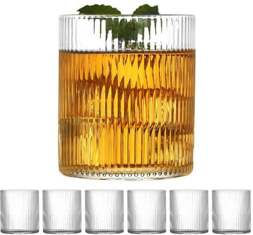 QCKNSO Lot de 6 verres à eau, striés, 300 ml, passent au lave-vaisselle, pour matcha glacé, latte glacé