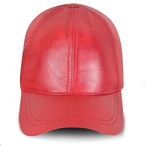 URBAN 5884 Lederhut - Herren-Damen-Echtlederhut mit Visier, weiche Lederkappe, Unisex, Rot