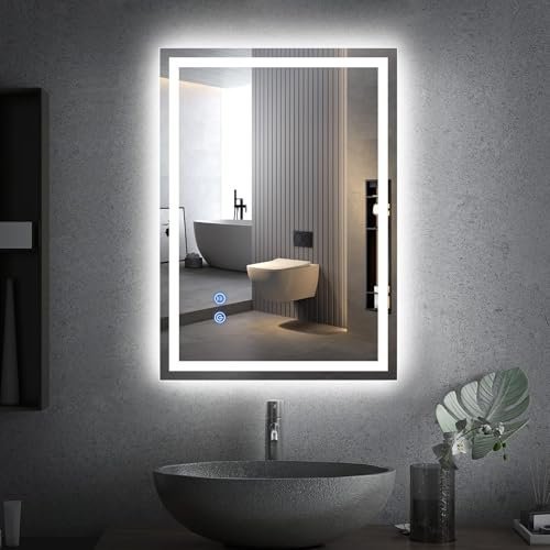 CROWNSHOP Bathroom Mirror with LED Lights 70x50cm LED Illuminated Mirror with Anti-Fog, 3 Colour Dimmable Lights, Touch Control & Memory Function | IP54 Rated, Horizontal/Vertical Mount