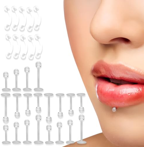 GGUFAY 30Pz Retenedores de Piercing Transparente Nariz Plástico Lengua Pezón Arete Labio Labret Aros De Ceja Cartílago Pulpa Trago Retenedor De Oreja Cirugía Para Quirofano Trabajo