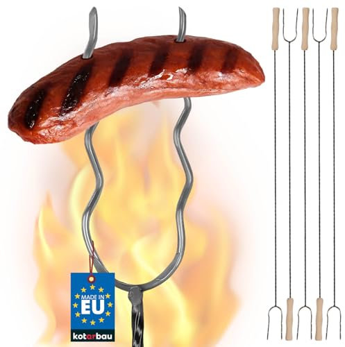 KOTARBAU® 5er Set Grillspieße Grillgabel Stahldraht Lagerfeuerspieße 100 cm Holzgriff Grillzubehör Wurstgabel Grillspieße Wellige Wurststäbchen Grill Gadgets Lagerfeuer Spieße lang