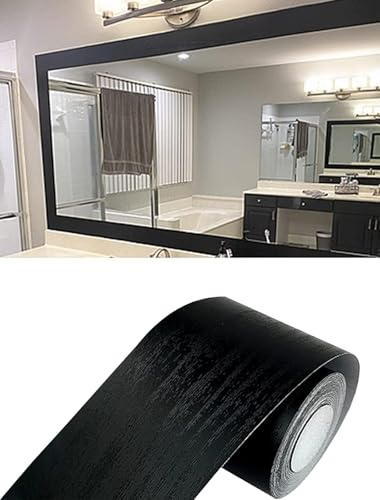 Teemall 10M Black Wood Grain Removable PVC Waterproof Border Wall Decor Removable Self Adhesive Kitchen Bathroom Tiles Sticker Wallpaper 4.2x390 (Black, 2 x 390)