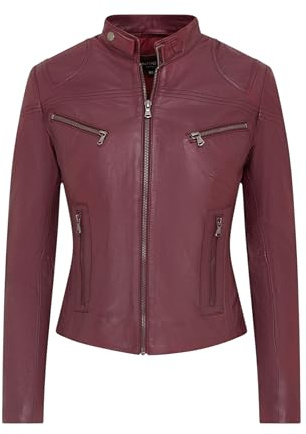 Infinity Leather Veste de Moto Classique en Cuir Véritable Pour Femmes