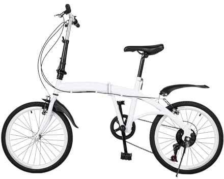 20 tums hopfällbar cykel – lätt aluminium hopfällbar cykel för vuxna med 6-växlad krets, höjdjusterbar sits och styre, dubbel V-broms, vikcykel för stad, camping och utomhus, 90 kg lastkapacitet
