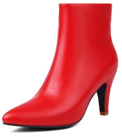 Wtharosa Stivaletti Donna Pelle Sintetica Punta Tacco A Spillo Zip Laterale Autunno Inverno per Lavoro Festa Quotidiano,Rosso,40 EU