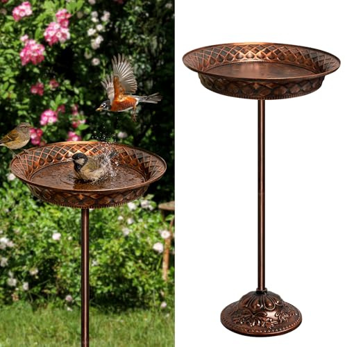 Abreuvoir Oiseaux Exterieur, Abreuvoir Oiseaux Exterieur sur Pied, Bain Oiseaux, 70 x 27 cm Fontaine Oiseau pour Oiseaux Antique, Résistant à l'hiver, Bronze Antique