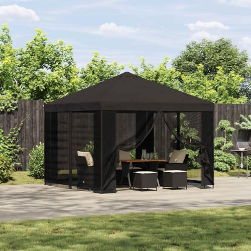 Mokuyary Padiglione 3 x 3 m Antracite Poliestere e Acciaio 190 GSM Tenda di Ricezione, Gazebo Padiglione per Campeggio, Eventi, Terrazze e Festivals-A1