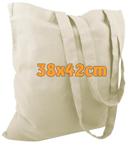 Cottonbagjoe 10 Baumwolltaschen Natur 38x42 cm mit langen Henkeln | Stoffbeutel unbedruckt | ideal zum Bedrucken, Bemalen oder Beplotten - OEKO-TEX® STANDARD 100 zertifiziert