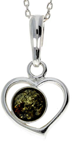 Äkta baltisk bärnsten och sterling silver hjärthänge utan kedja - 1674 e sterlingsilver, colore: gRÖN, cod. 1674G