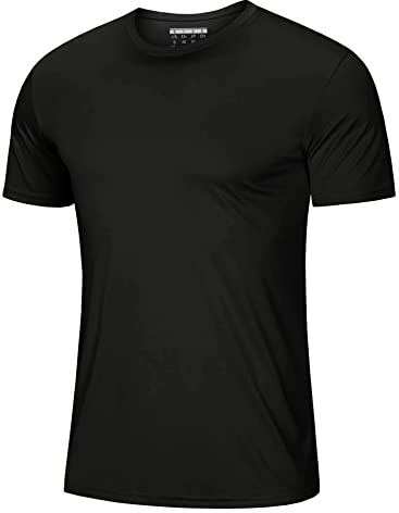 MAGCOMSEN Men's T Shirt Rash Vest Short Sleeve Swimming Running Quick Dry Sun Protection Tops Summer Gym Sports UPF 50+ Tee Shirts Black,L
