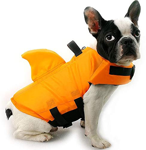 XKUN Cappotto per Cani Dog Life Gilet Summer Shark Pet Life Jacket Giacca per Cani Dog Cani Costumi da Bagno Animali Piscina-Yellow,S 6-8Kg