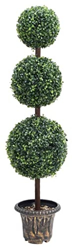 vidaXL Planta de Boj Artificial Forma de Bola con Maceta Adorno Árbol Topiario Planta Decoración Jardinera Macetero Jardín Patio Exterior Verde 118 cm