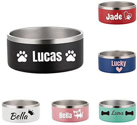 JMIPET Cuencos personalizados para perros y gatos con nombre, cuenco de acero inoxidable para perros grandes y pequeños, comida y agua, cuencos de alimentación personalizados de 32 a 64 onzas