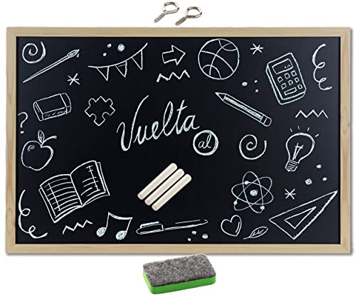 Tableau Noir 40x60cm Effaçable avec Cadre en Bois Naturel, Tableau Noir Effaçable à Utiliser avec Tiza et Marqueur