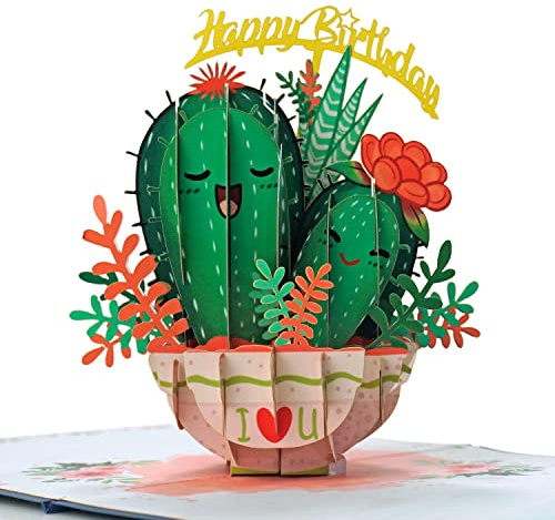 CUTPOPUP kaktus grattis på födelsedagen pop up-kort, 3D gratulationskort (kaktus Happy Bday) US8-BD124UK