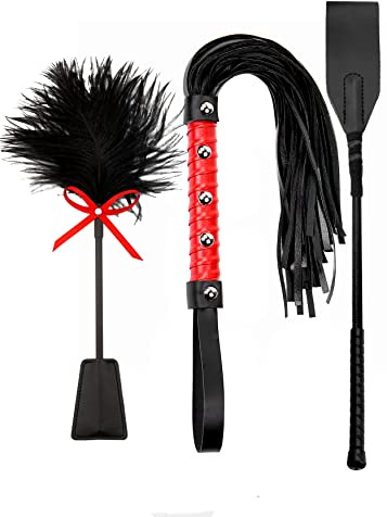 MALINERO Horse Whip Set Riding Crop, Cosplay Whip, French Tickler, PU Leather Whip, Feather Tickler