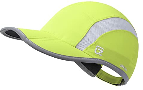 GADIEMKENSD Baseball Cap Nylon Running Cap Outdoor Sports Hat for Men Woman Adjustable Quick Drying Reflective Foldable UPF Inhibit UV Mesh Water Repellency Race Performance Lightweight Bright Green