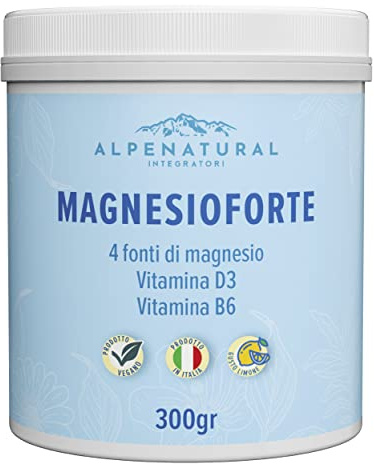 ALPENATURAL MAGNESIOFORTE Magnesio in Polvere da 4 Fonti | Vitamina B6 e D3 | Contro Stress e Stanchezza, rilassa la Muscolatura, aiuta il Sonno, digestivo 300g