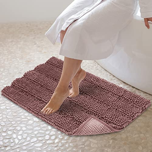 JARITTO Badezimmerteppich rutschfest Badteppich Waschbar Badvorleger Badematte für Badewanne, Dusche und Badezimmer WC Mikrofaser Chenille Saugfähig - 51 x 81 cm (Pastellviolett)