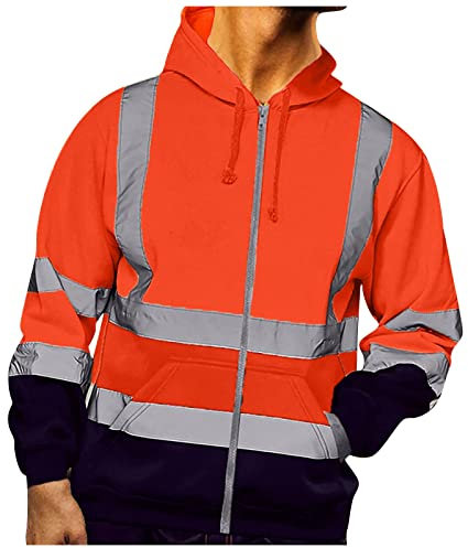 ODJOY-FAN Herren Arbeitspullover Langarm Sweatshirt Warnschutz Kapuzenpullover Workwear Qualität Pullover Mit Beidseitigem Reflektierenden Aufdruck Reflektierende
