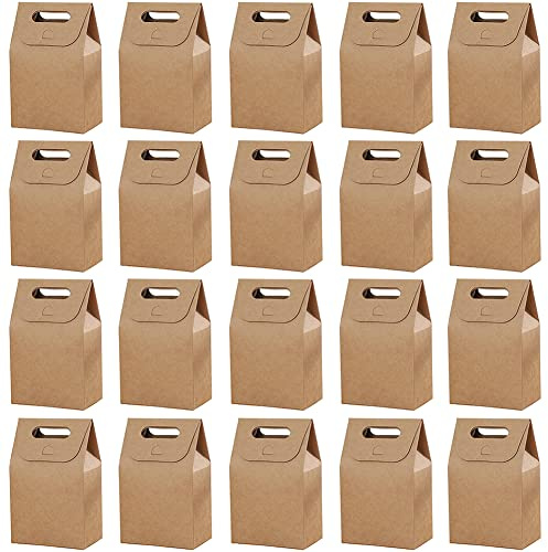 20 Pezzi Borse Carta con Manico, Sacchetti di Carta Kraft, Sacchetti Regalo Carta, Sacchetti Regalo con Manici, Scatola Caramelle Carta, per il Confezionamento di Dolci, Biscotti, Snack (Marrone)