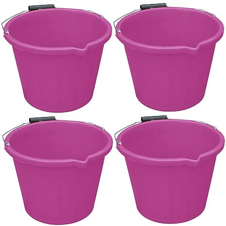 (๐๐๐ญ ๐จ๐ ๐) 14 Litre Plastic Builders Buckets 3 Gallon Water Storage Cement Mixing Bucket with Strong Metal Handle Construction Animal Feeding Car Wash Cleaning Bucket For Home Garden (Pink)