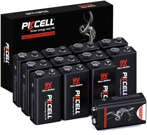 PKCELL 9 Volt Batteries 12 Pack, Ultra Alkaline 6LR61 9V Battery for Smoke Detector, Smoke Alarms,10-Year Shelf Life