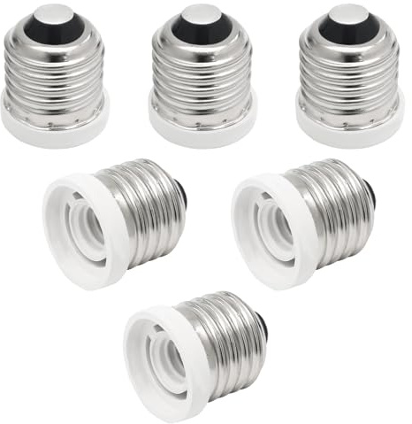 Qjaiune 6 Pack E26 to E12 Adapter, Medium to Candelabra Screw Bulb Socket E27 to E12 Reducer, Silver Lamp Adapter