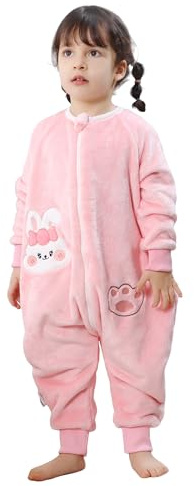 COOKY.D Unisexe Bébé Filles Flanelle Manches Longues Sacs De Couchage avec Jambes Toddler Zipper Cartoon Couverture Portable,Lapin Rose 18-24 Mois