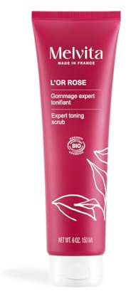 Melvita - Gommage Expert Tonifiant - L'Or Rose - Exfoliant Corps Raffermissant - Exfolie et Lisse la Peau - Baies Roses, Poivre Noir - 150 ml