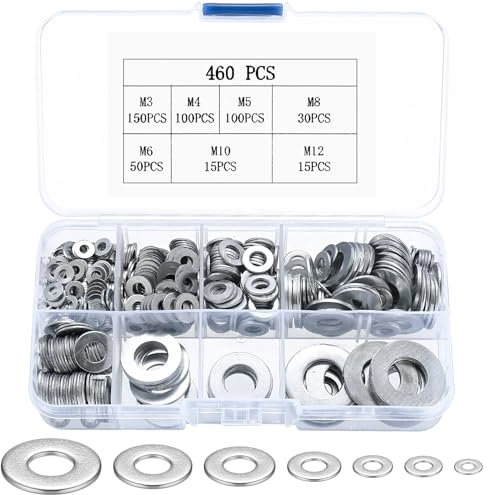 460 Pcs Arandelas Planas, Arandelas de Sellado O Ring, Arandelas de Sellado de Acero al Carbono, Junta de Plana Espaciadores Seguridad para Tornillos Pernos Varilla Roscada, M3 M4 M5 M6 M8 M10 M12