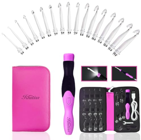 Knitiss 17 Sizes Lighted Crochet Hooks Set 2.5 mm to 14.0 mm, Rechargeable Light Up Crochet Hooks with Case