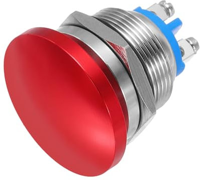 sourcing map 1PCS 5A 250V AC 22mm 7/8 Momentary Mushroom Head Push Button Switch Red 1NO Waterproof IP65 SPST Installing Domed Round 2 Screw Foot Switch