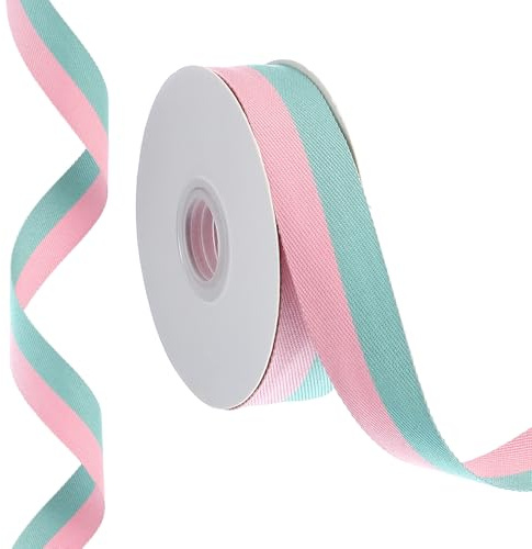 PATIKIL 9,8 Yards x 1 Ruban à Rayures de Noël, Rouleau de Ruban en Tissu Ruban de Bonbons pour Emballage Artisanal Couronne d'Anniversaire Décoration de Mariage, Rose Vert