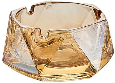 Crystal Glass Ashtrays Heavy Duty Indoor & Outdoor Ashtray for Men, Beautiful and Classic Diamond Ash tray, Home Office Desktop Tabletop Decoration, Stylish Smoking Accessory (Amber, Small)
