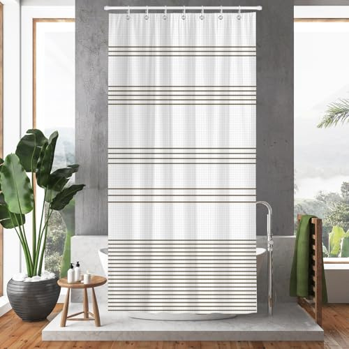 Hopomoon Cortina de Ducha, Tejido Resistente al Agua y al Moho, Cortina de baño con Ojales y Ganchos, Lavable a máquina, 180 x 90 cm, a Rayas