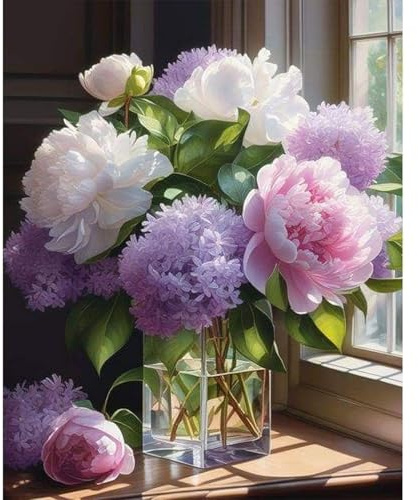 Fountor Flowers Paint by Numbers for Adults, Purple Flower Adult Paint by Numbers Canvas Kits Without Frame, DIY Acrylic Number Painting Adults for Gifts Home Wall Decor 16x20 Inch
