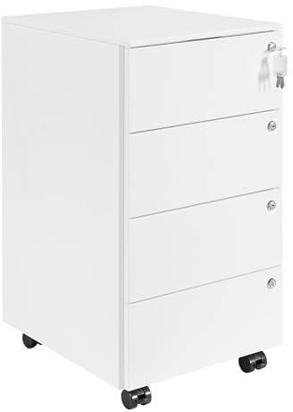 HOMSTEEL OFC141W02HI Mobile Filing Cabinet 4 Drawers 4 Locks White