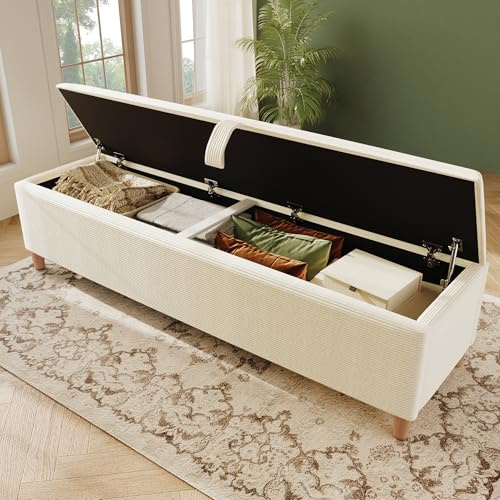 A ALFRESCOOL Banco de 175 x 38 cm con espacio de almacenamiento, banco de cama, banco acolchado con espacio de almacenamiento hidráulico, caja de almacenamiento, adecuado para dormitorio, salón y
