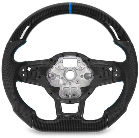 Volante Deportivo de Fondo Plano de Cuero Perforado con Apariencia de Fibra de Carbono Hydro Dip con Orificios para Paletas de para MK7 MK7 5 GTD R 2013 2020 MK5 MK6 6C (Azul)
