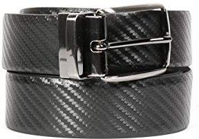 OAKS Cinture Dautore,Reversibile trama nero Carbonio/nero liscio. 100% Vera Pelle; Prodotto Artigianale 100% Made in Italy