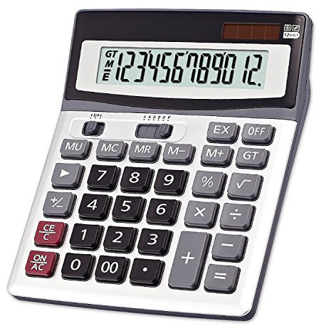 OFFIDIX großer Schlüssel Rechner - Office Desktop Rechner mit Solar- und Batterie-Dual-Power, elektronischer Taschenrechner mit tragbarem 12-Digit großen LCD-Display, neues Geschenk (Silber)