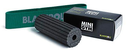 BLACKROLL® MINI GYM, set composto da un foam roller MINI FLOW e LOOP BAND banda elastica fitness (resistenza media), rullo nero e fascia verde