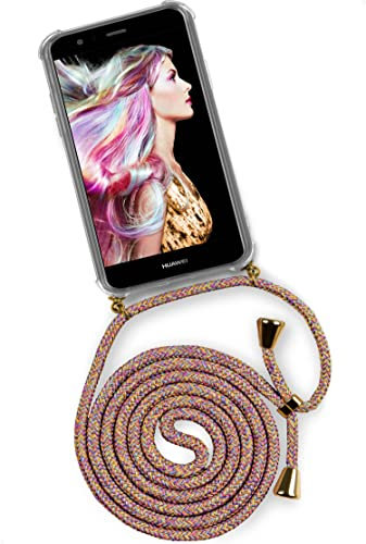 ONEFLOW Handykette für Huawei P10 Lite Hülle mit Band, Handyhülle mit Kette abnehmbar, Handyband zum Umhängen, Handy Umhängeband Lange Handykordel, Twist Case – Rainbow