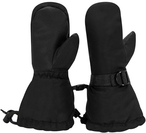 Jan & Jul Wasserdichte Winter-Schnee- und Skihandschuhe mit Fleecefutter für Baby, Kleinkinder und Mädchen (M: 4-6J, Schnee-Handschuh: Schwarz)
