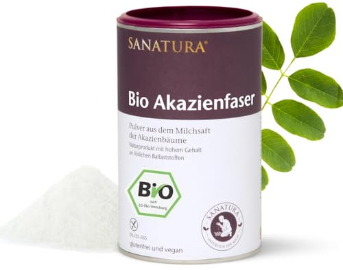 Sanatura Polvo de fibra de acacia orgánica, 180 g, valioso proveedor de fibra de acacia, fibra dietética soluble, vegano, sin gluten y sin fructosa, bien tolerado