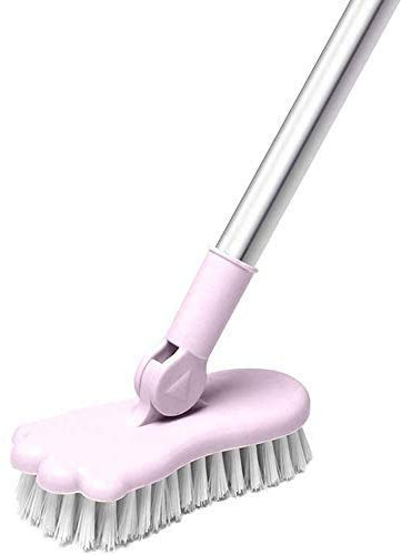 Floor Scrubbing Brush 47.2 inch with Adjustable Long Handle & Detachable 180° Rotatable Head Stiff Bristles Extensible Grout Cleaning Brush for Bathroom Tub Tile Patio Indoor Scrubber (Pink)