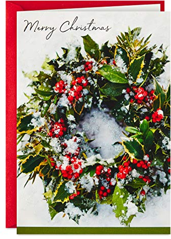 Hallmark förpackade julkort, snöig krans (40 kort och kuvert)